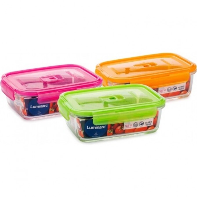 Контейнер стеклянный LUMINARC PUREBOX ACTIVE NEON MIX прямоугольный 1220 мл P4565