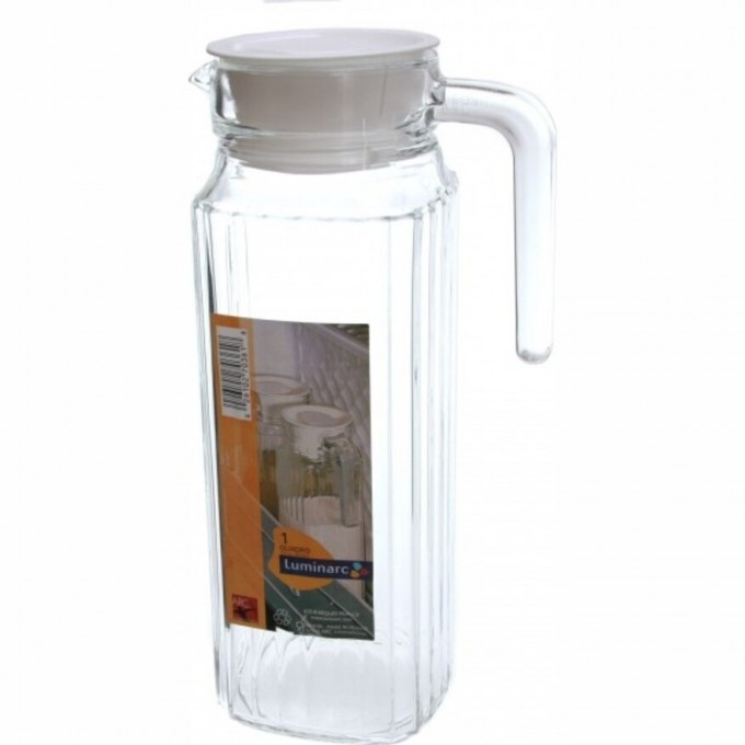 Кувшин LUMINARC КВАДРО 1.1 л прозрачный с белой крышкой 70361