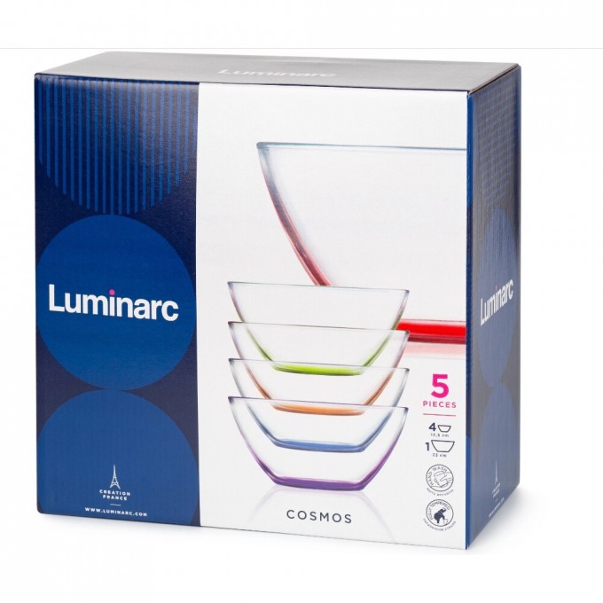 Набор салатников LUMINARC КОСМОС 5 шт (4х12.5 см+23 см) с цветным дном A0002